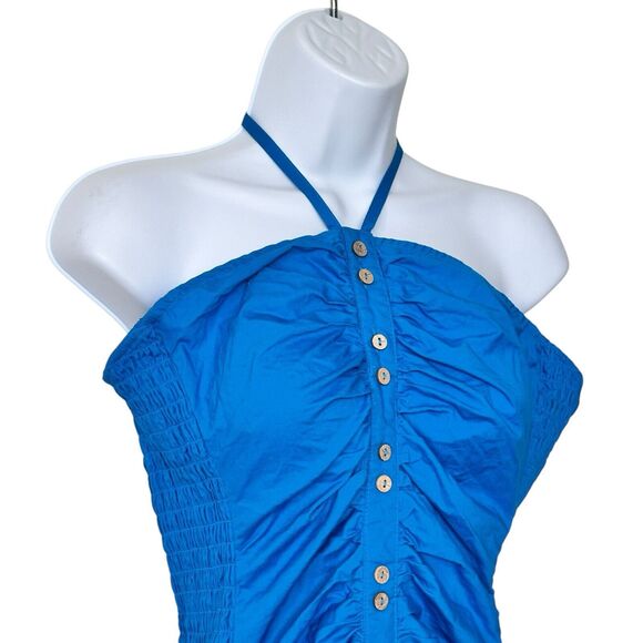 Free People L Bali Babe Royal Blue Bodycon Gather Cotton Halter Y2K Dress - Picture 10 of 10